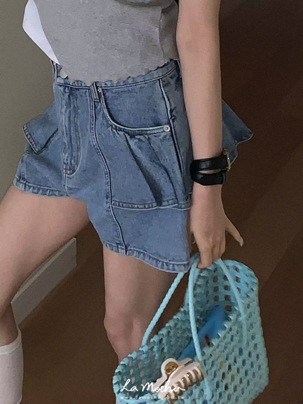 小裙擺高腰牛仔短褲
